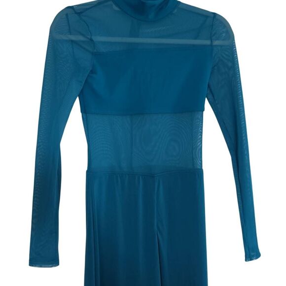 Balera Adult Small Teal Mesh Cutout Long Sleeve Cropped Pant Dance Costume - Picture 6 of 6